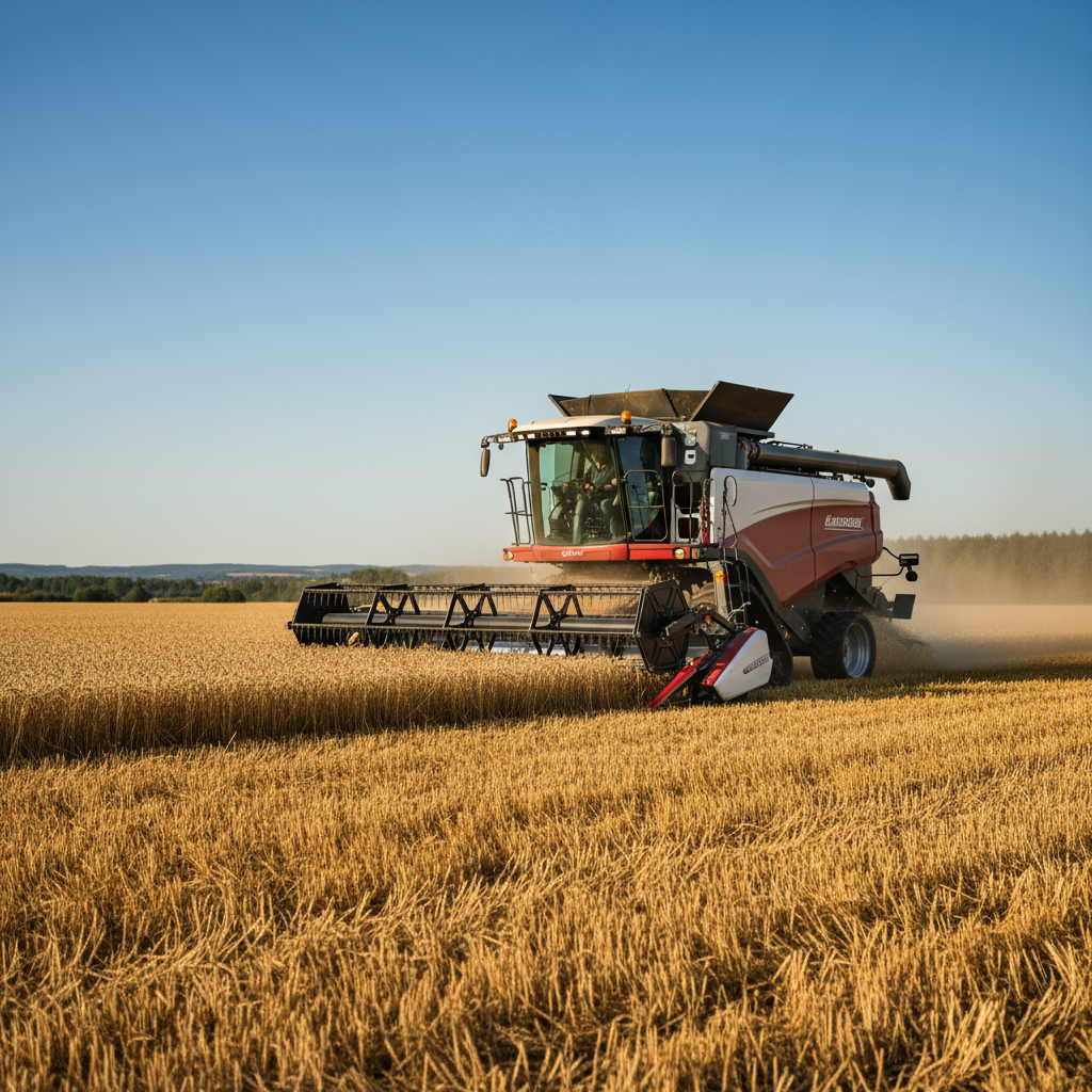 Large, high-quality image of combined harvesters in action